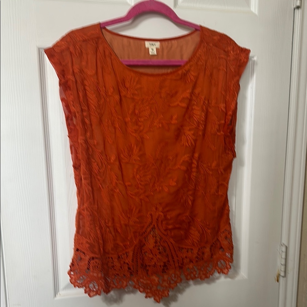 Anthropologie Orange Lace Top